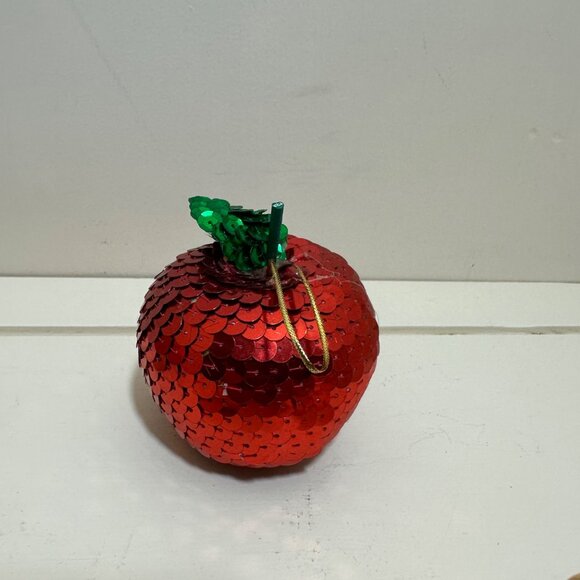 Handmade Vintage Sequin Apple Christmas Ornaments Set Of 5 Gold & Red - Picture 6 of 16